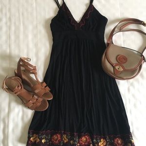 Black ecote summer dress with red embroidery